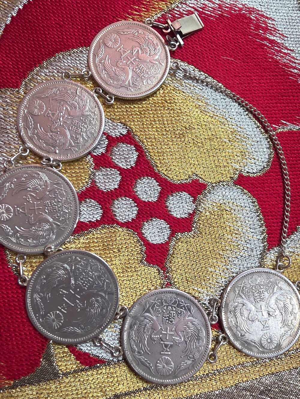 GENUINE 50 SEN 1924 TAISHO IMPERIAL ERA ANTIQUE 720 SILVER COIN BRACELET 7.5 IN